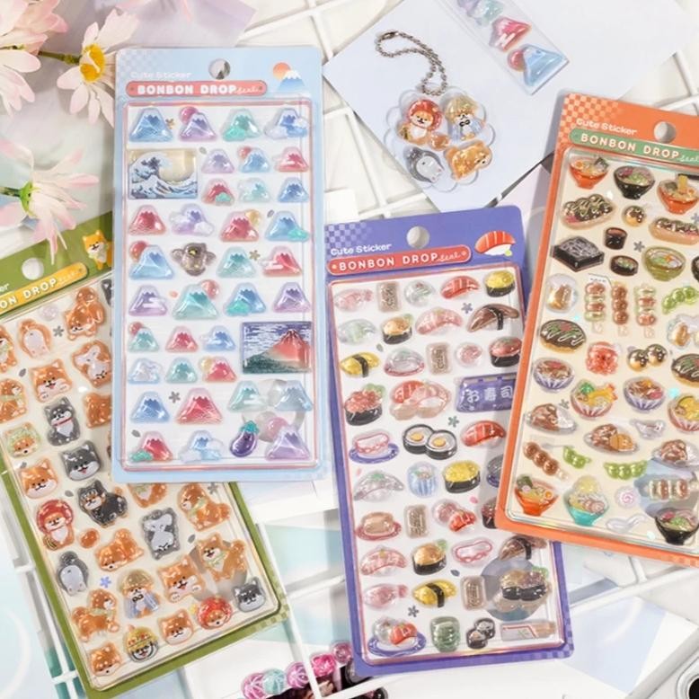 

1 Pc/4 Pcs Kawaii Mount Shiba Food Drop 3D Relief Stickers Scrapbooking Diy Journaling Stationery Diary Decor Cute Stickers