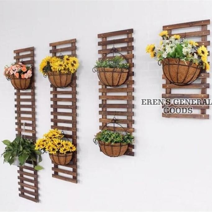 TERMURAH! Tatakan Rak Pot Bunga Kayu Tempel Hiasan Dinding Tangga