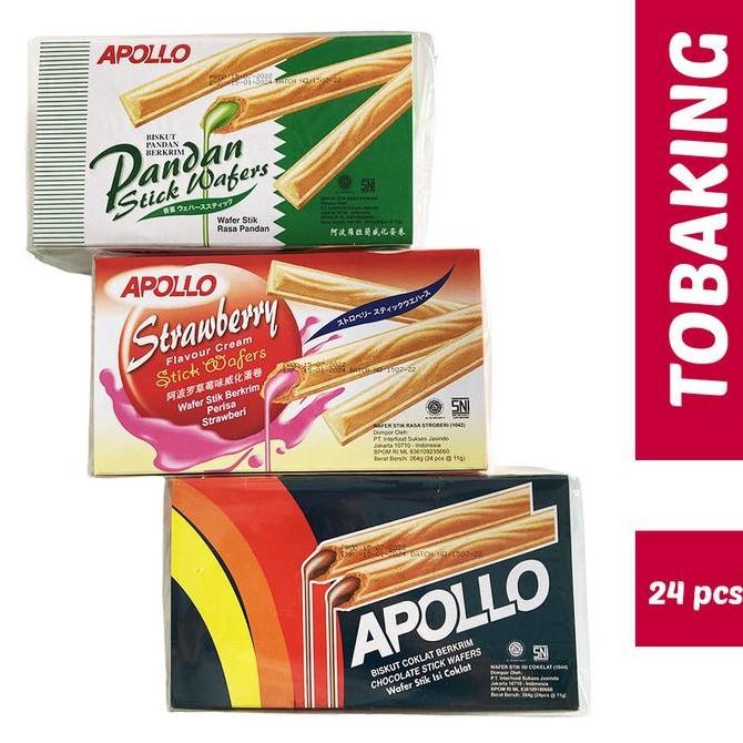 

Apollo stick wafer biscuit berkrim pandan coklat strawberry
