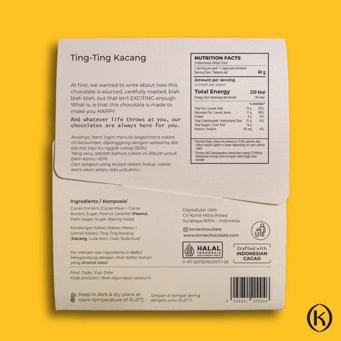 

Korte Ting Ting Kacang Chocolate Bar