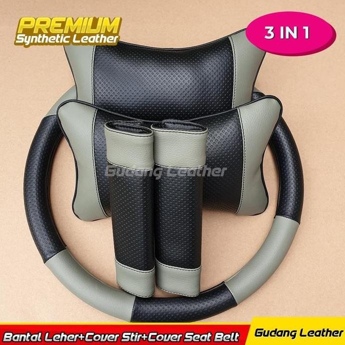 Bantal Mobil Set 3 In 1 - Hitam Abu PREMIUM