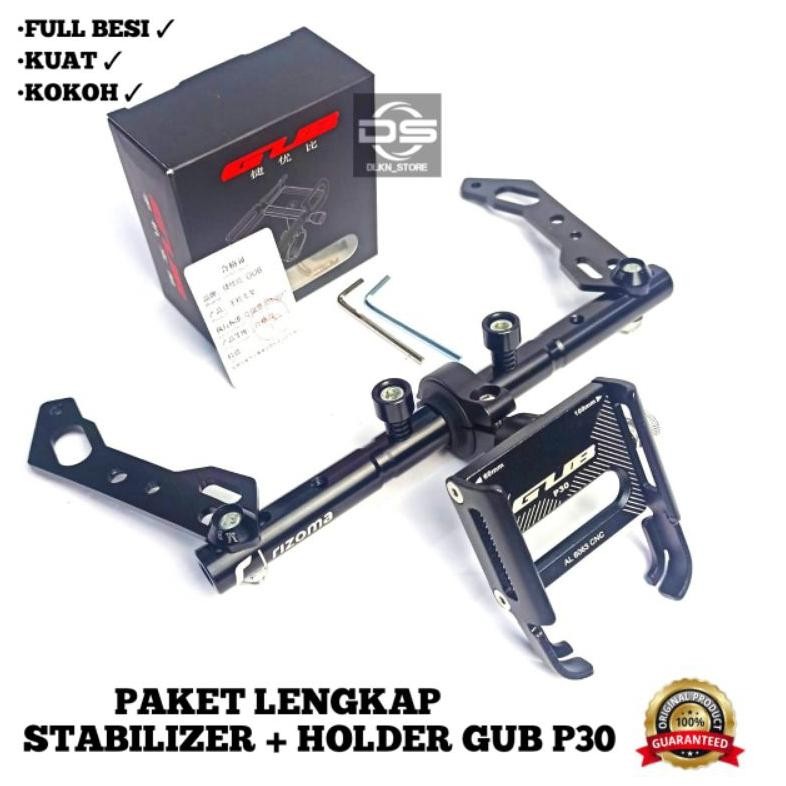 Holder GUB P30 paket lengkap + stabilizer dudukan spion motor Nmax, vario, adv, DLL AST