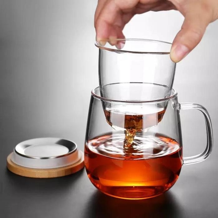 EZRARYA GELAS TEH KOPI SARINGAN INFUSER GELAS KACA SARINGAN TEH KOPI KAYU