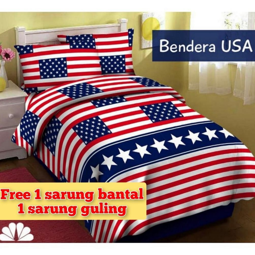 sprei 120x200 motif bendera amerika sudut karet kotak kotak dan emily hitam navy pink biru dan motif