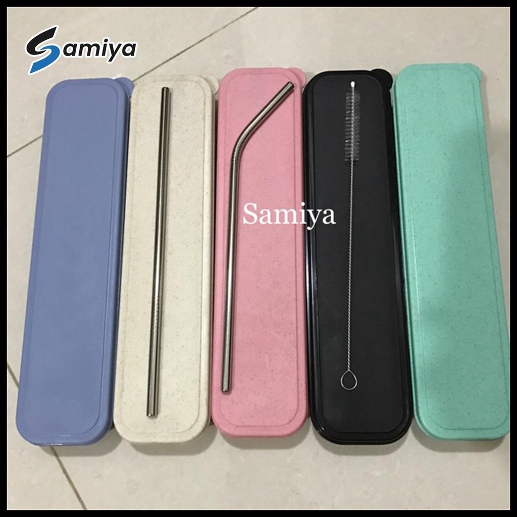 Ready Paket Sedotan Stainless Set Dengan Kotak Box / Sikat Sedotan Stainless / Stainless Straw / Sou