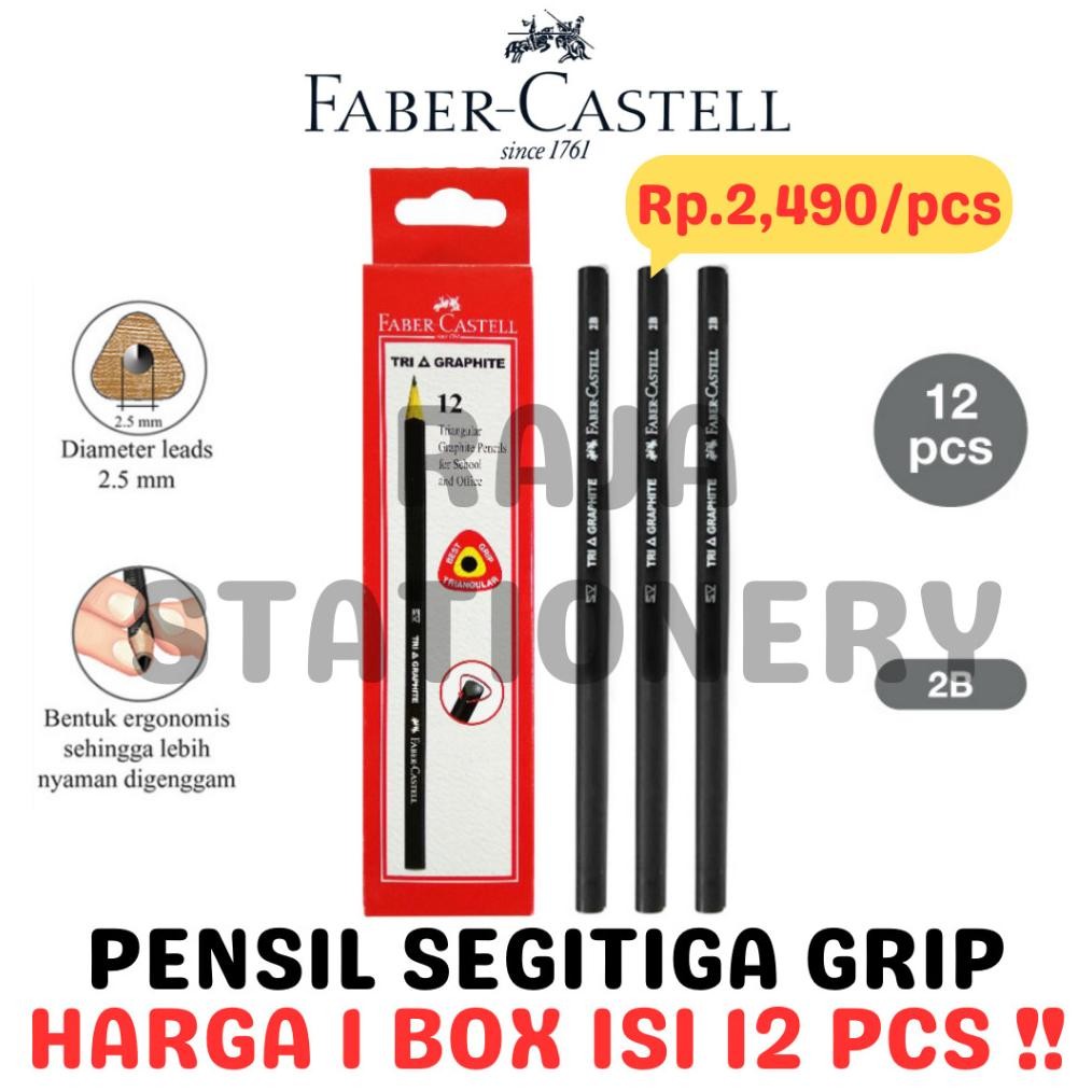 

Faber-Castell Triangular Pencil 2B - Pensil Kayu Segitiga Hitam Original (Lusin Box 12 Pcs) DiM