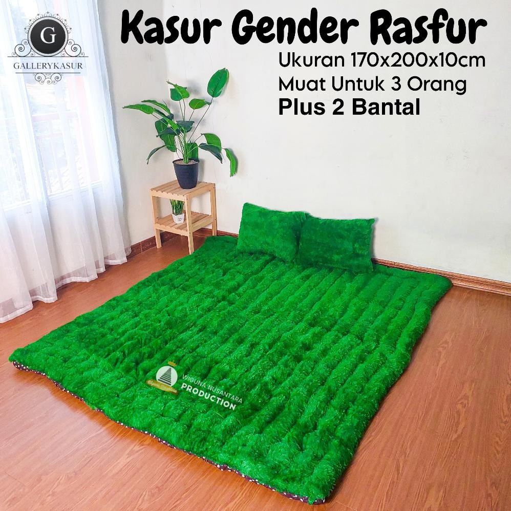 Kasur Gender Rasfur 170 x 200 x 10 CM Plus 2 Bantal Kasur Lantai Bulu Tebal AST