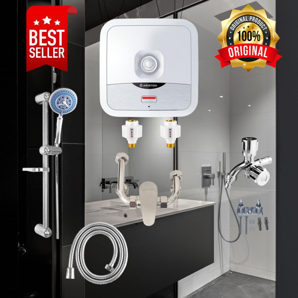 NEW Paket Komplit Water Heater Pemanas Air Kamar Mandi Ariston 15 Liter Tinggal Pasang [terbaik][ter