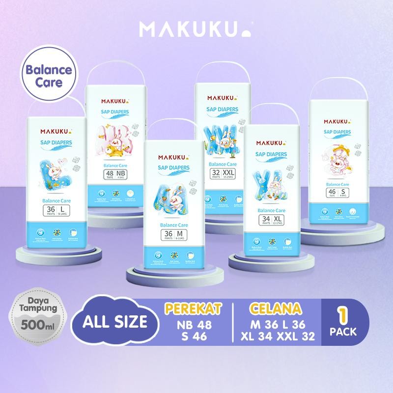 [1 Pack] Makuku Sap Diapers Balance Care Pants/ Tape Nb/S/M/L/Xl/Xxl /  Popok Tipis Extra Dry Anti G