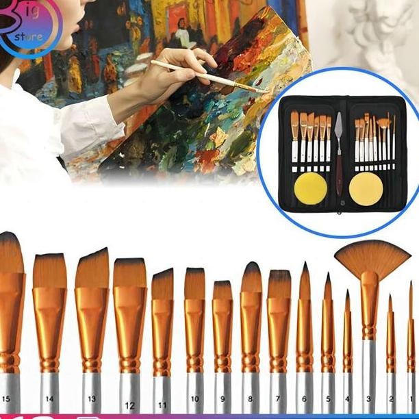 

18Pcs Set Kuas Lukis Lengkap Kuas Melukis Kuas Cat Lukis Alat Lukis Kuas Cat Air Minyak Art Brush Set