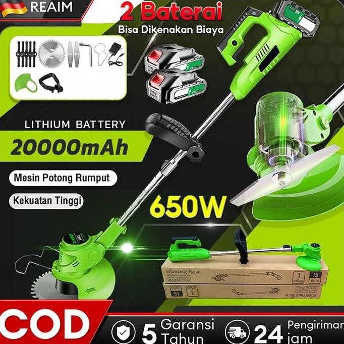 Reaim 188Vf/288Vf 120Menit Mesin Pemotong Rumput Tanpa Kabel Listrik Peralatan Potong Lengkap Rumput
