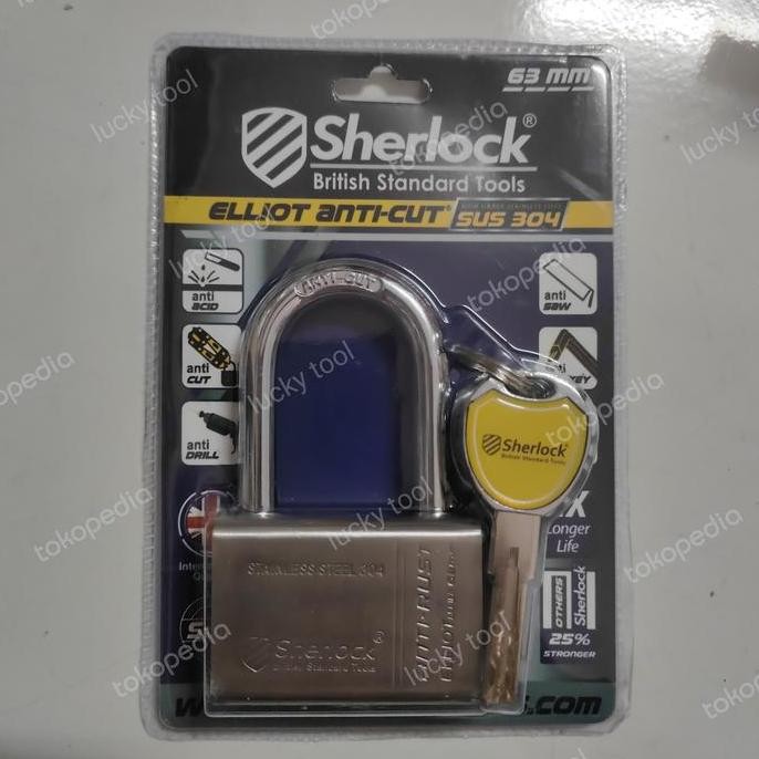 Gembok Sherlock Elliot Perisai Baja Ukuran 63 Mm Panjang Silver