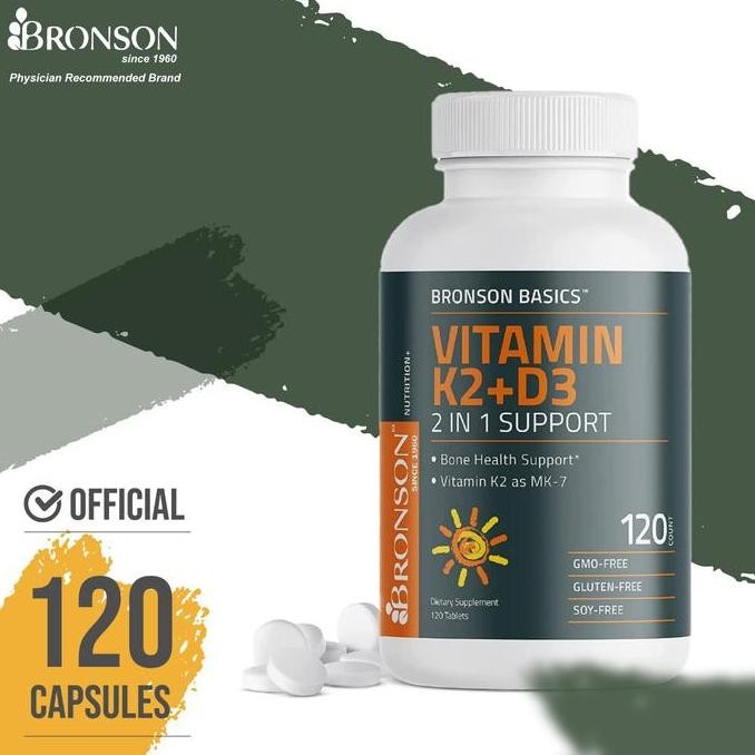 Bronson K2 D3 | Bronson Vitamin K2 D3 5000 IU | 120 tabs | Bronson D3 K2 Bone & Health Support