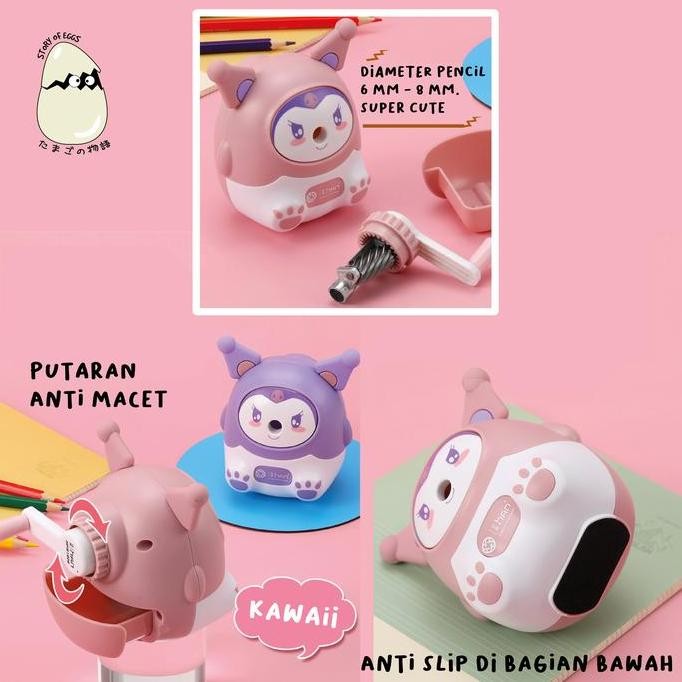 

Serutan Pensil Sanrio Kuromi Melody Rautan Otomatis Serutan Pensil Putar Automatic Sharpener Merah Stationery KS
