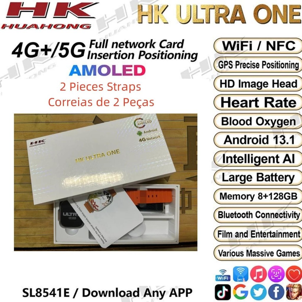 Hk Ultra One 4G Smartwatch With Camera 8Gb + 128Gb Smart Watch Android 12.0 Support 4G/5G Sim Card W