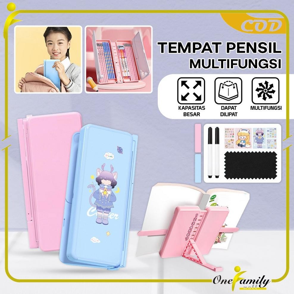 

One-A73 Tempat Pensil 2in1 Multifungsi Dengan Tatakan Buku dan Papan Tulis Praktis / Kotak Pensil Lipat Tempat Penyimpanan Alat Tulis Anak Sekolah / Pencil Case Book Holder Import