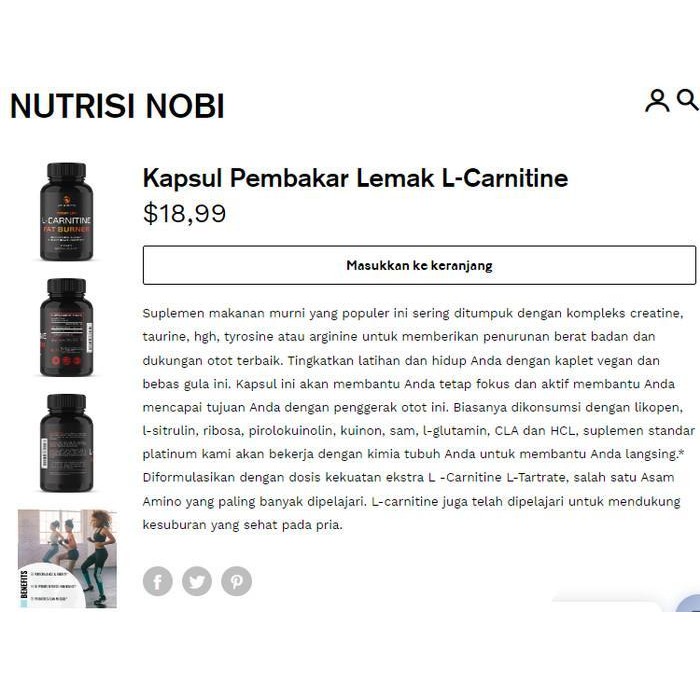 Nobi Nutrition Premium L-Carnitine Fat Burner, Isi 60 Tablets Original Pelangsing Tubuh Terbaik