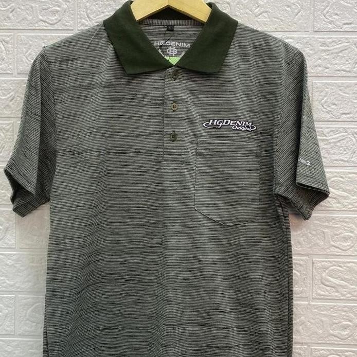 BARU Baju Kaos Pria Dewasa Kerah Saku Kantong Salur Garis Katun