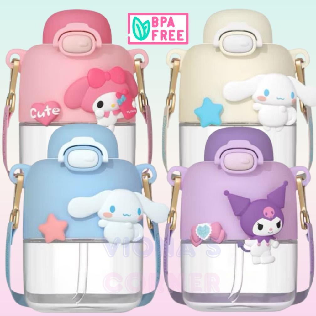 Botol Minum Sanrio Tempat Minum Kuromi Cinnnamoroll Melody Lucu Tali Panjang Tumbler Anak Perempuan