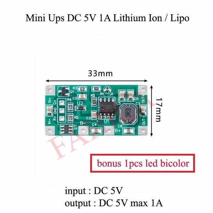 Cn Kit Mini Ups Dc 5V 1A Baterai Lithium Ion Lipo 18650 Modul Ups Dc 5V 1