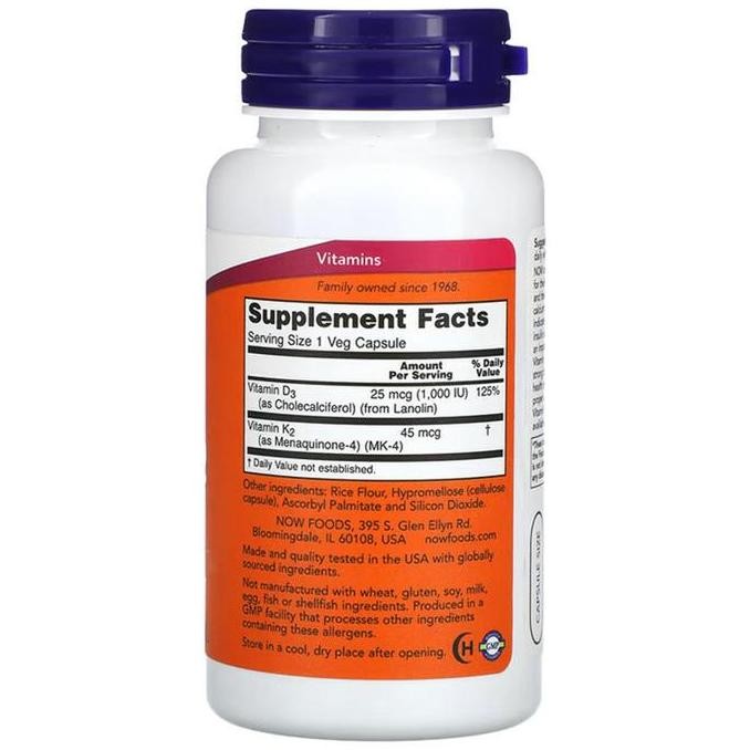 Now D3 K2 120 Caps D3 1000IU K2 50MCG Vitamin D3 & K2