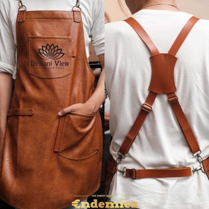 

Terlaris Apron Celemek Full Synthetic Leather Quantum Premium For Barista Barbershop Coffeeshop Crossback Strep Leather