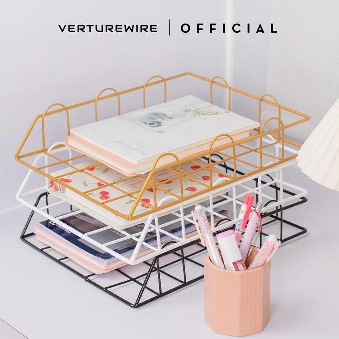 

New Product - Rak Kertas Minimalis / Rak Dokumen / Document Tray Stackable Besi Meja Desk Warna Hitam Putih - Putih Kiarastoreku