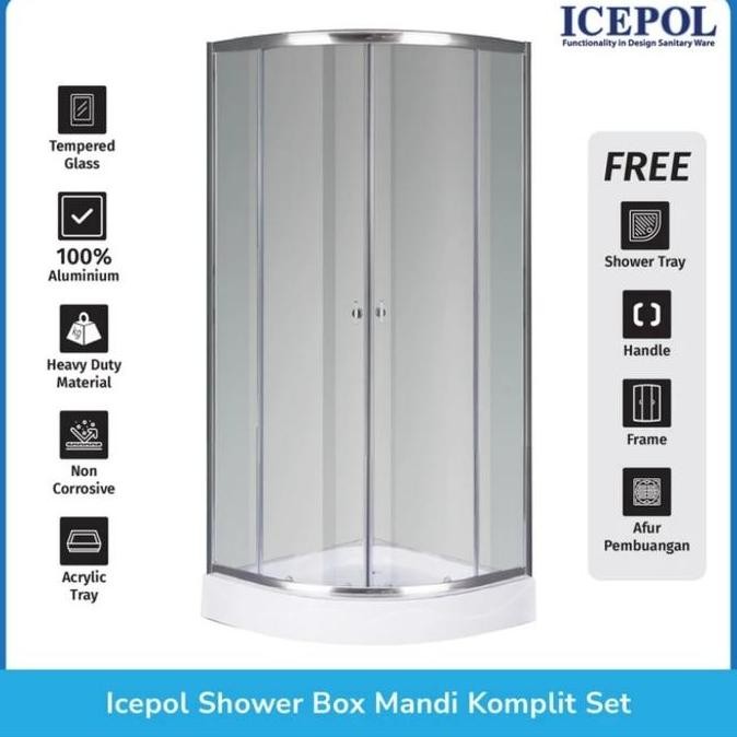 New Product - Shower Box Icepol Oval + Shower Tray Uk.90X90 Cm Kaca Tempered Polos Catalina Store