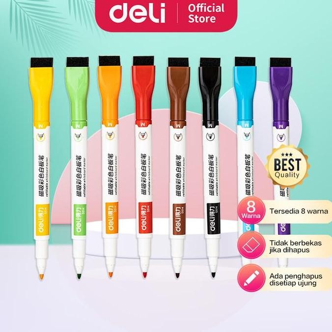 

Deli Color Whiteboard Marker / Spidol Papan Tulis 8 Warna Ujung Penghapus S514 Stationery Co