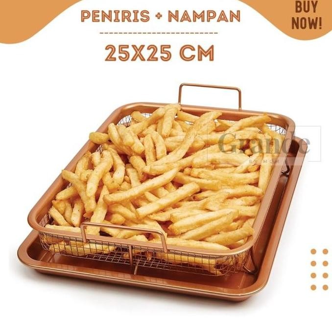 SET KOTAK 25x25 Peniris gorengan PLUS nampan gorengan stainless handle