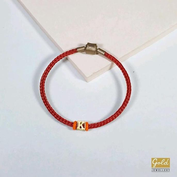 Gelang Tali Emas Kuning Kadar 700 70% Inisial K Tali Pdr Merah Co
