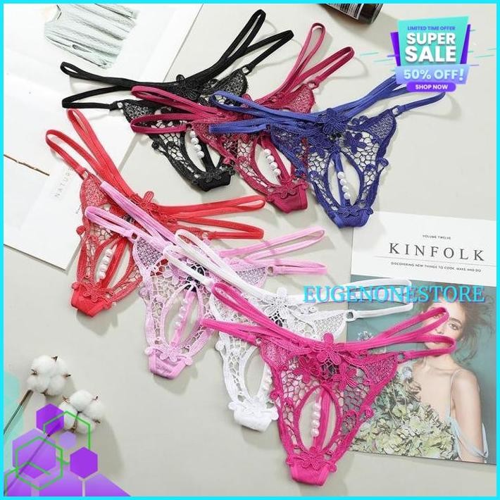 G STRING WANITA PAKAIAN DALAM MUTIARA BORDIR TRANSPARAN SEXY TALI THONG LINGERIE C DIJAMIN GRATIS ON