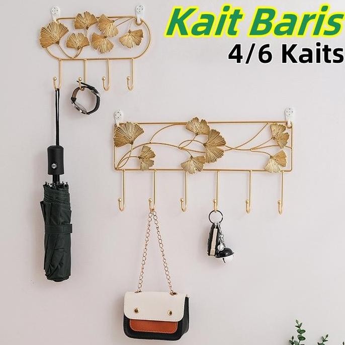 4/6 Hooks Kait Baris Gantungan Yang Dipasang Di Dinding Kait Ginkgo Art Iron Gantungan Dinding Penga
