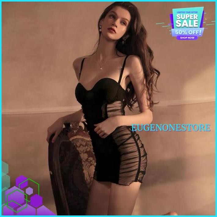 SET LINGERIE WANITA SEXY BAJU TIDUR ROK SUSPENDER KETAT ROK MINI LINGERIE SEKSI THONG BAHAN TIPIS A 