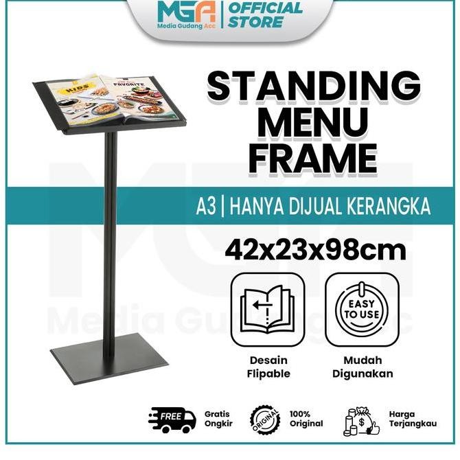 

Standing Menu Frame A3 / Stand Menu Buku Resto / Rak Buku Menu / Tempat Buku Menu Caf & Restoran Co