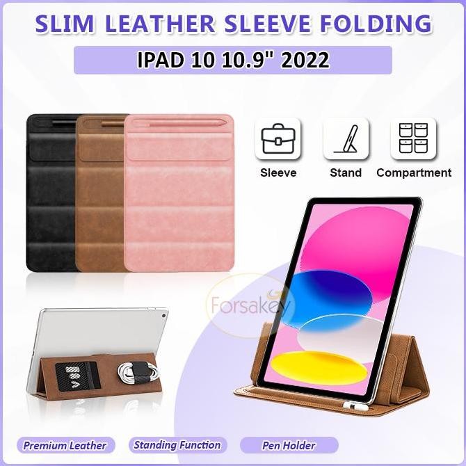 Ipad 10 10Th Gen Generasi Generation 10.9 Inch 2022 2In1 Leather Sleeve Stand Pouch Bag Sarung Tas T