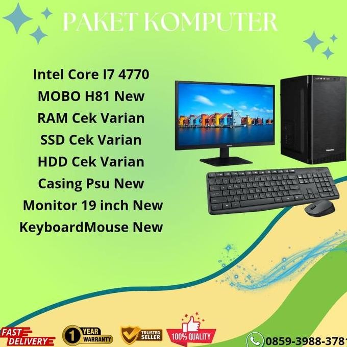 Komputer Set Rakitan Lengkap Core I7 4770 Siap Pakai New Stok