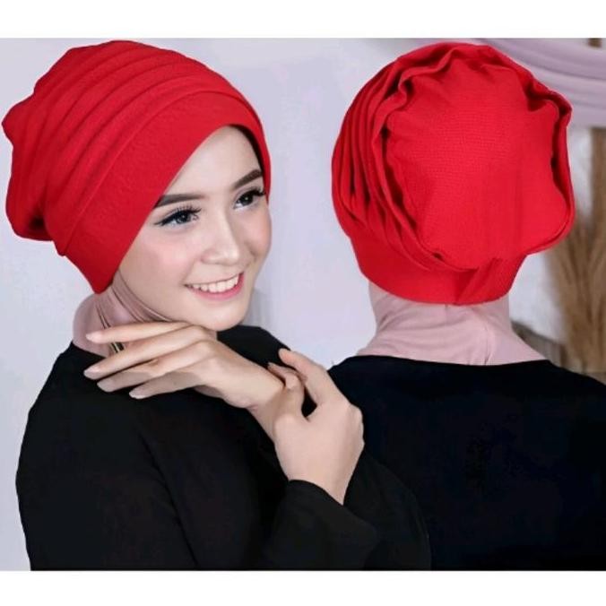 TOPI TURBAN INSTAN MODEL PET LURUS SIMPLE & ELEGANT BAHAN KAOS WAFFLE PREMIUM HIJAB TURBAN TERBARU A