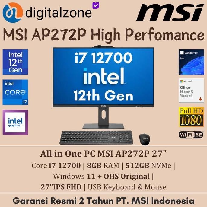 Msi Aio Pc I7 12700 27"Ips Fhd - All In One Pc I7 Ap272P - Aio Msi Ap272P New Stok