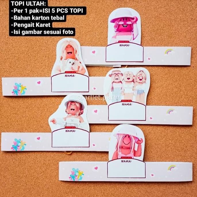TOPI ULTAH ROBLOX GIRL CEWE HBD HAPPY BIRTHDAY HIASAN BANNER BALON
