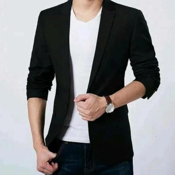 ready BLAZER JAS PRIA CASUAL HITAM BIG SIZE JUMBO XXL DAN XXXL