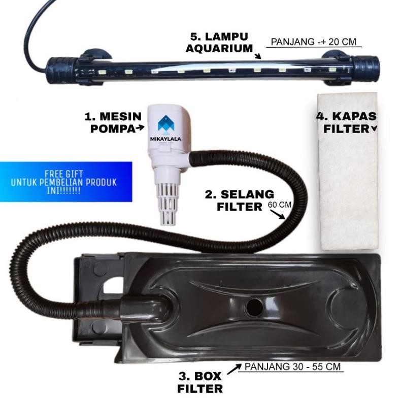 Premium Paket Peralatan Pompa Celup Lampu Filter Aquarium 40 - 60 Cm Gratis Hadiah Menarik