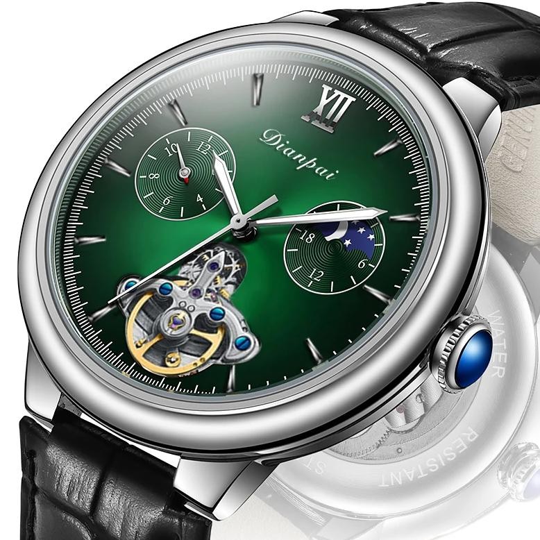 DIANPAI Men's Fully Automatic Mechanical Watch Hollow Men's Famous Watch Sun, Moon, Stars, Waterproo