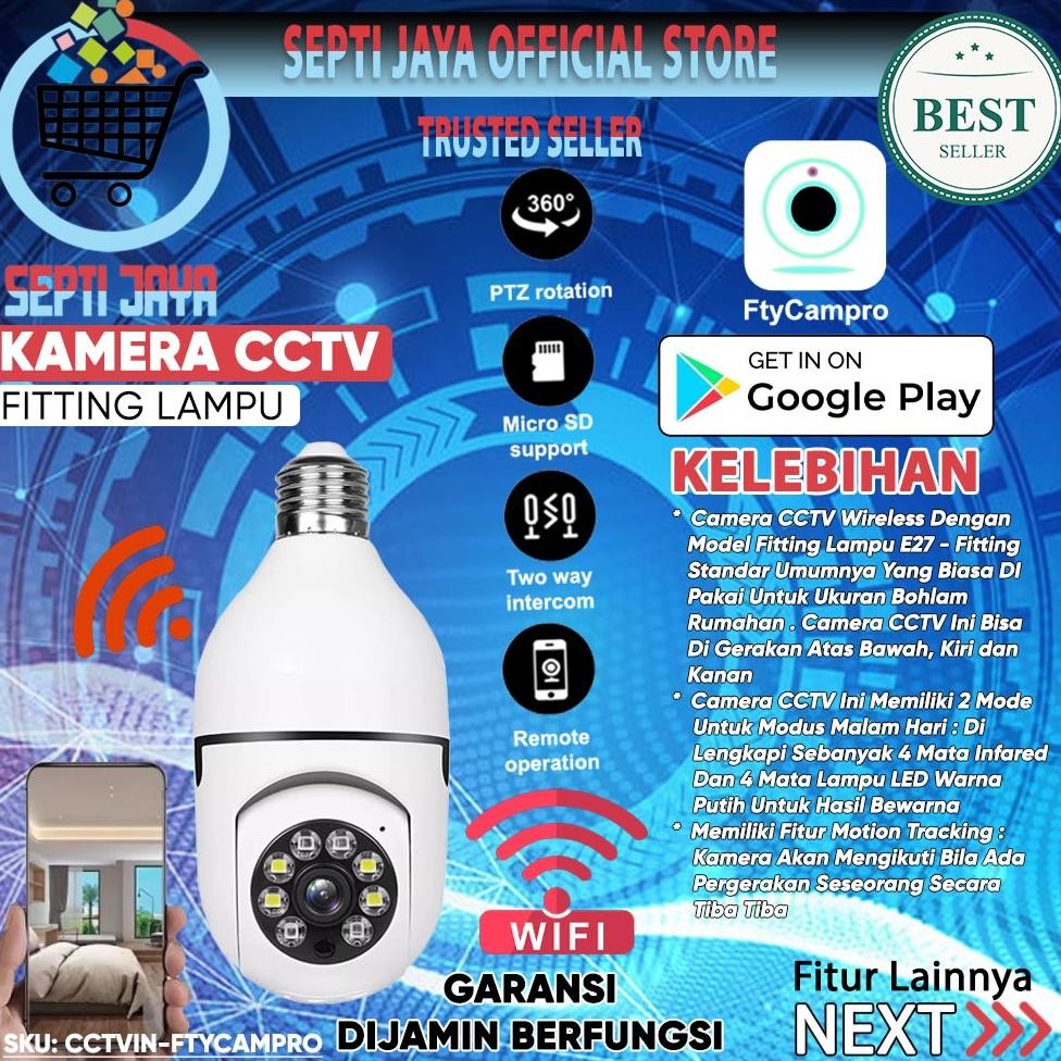 NEW IP Camera CCTV Wifi Wireless 360 Panorama Model Fitting Lampu Bohlam Bulb E27 PTZ Kamera HD 1080