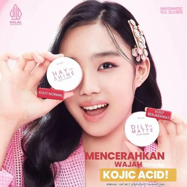 Yui-7 Bedak Loose Powder Ms Glow Bedak Tabur Ms Glow Padat Original Natural Ivory Oily Matte