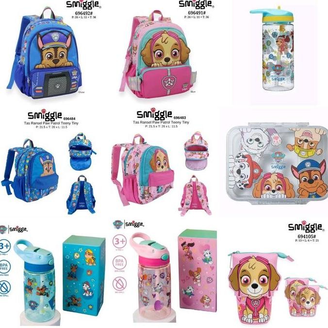 

Miliki Smiggle Paw Patrol Chase Blue-Skye Pink Backpack, Botol, Bento Box Set