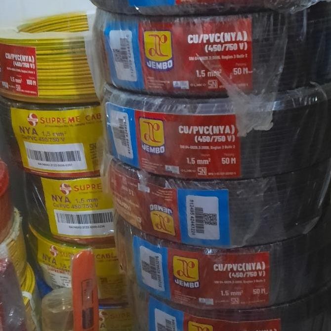 KABEL NYA 1.5MM JEMBO TEMBAGA MURNI 50METER-HITAM KABEL TUNGAL SNI