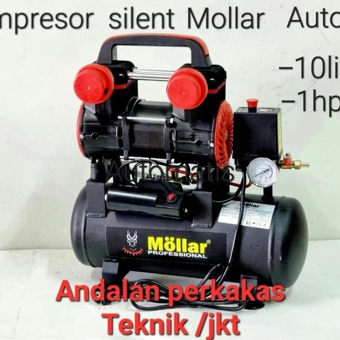 MOLLAR Kompresor Angin silent Oilless Auto 10lt/1hp tipe BLACK PANTHER