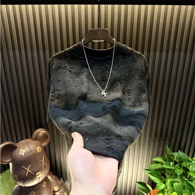 Fashion Korean Style Sequin Gradient Distressed T Men's T-shirt