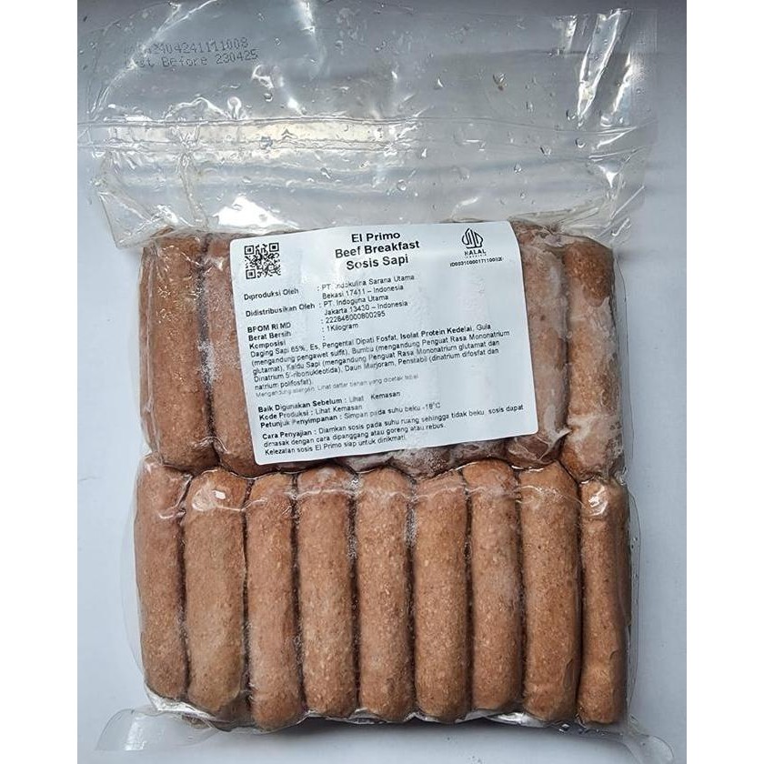 

Sosis Sapi El Primo 1Kg - Beef Breakfast Sausage 1 Kg 32 Pcs Halal Bpom Sosis Bakar Premium